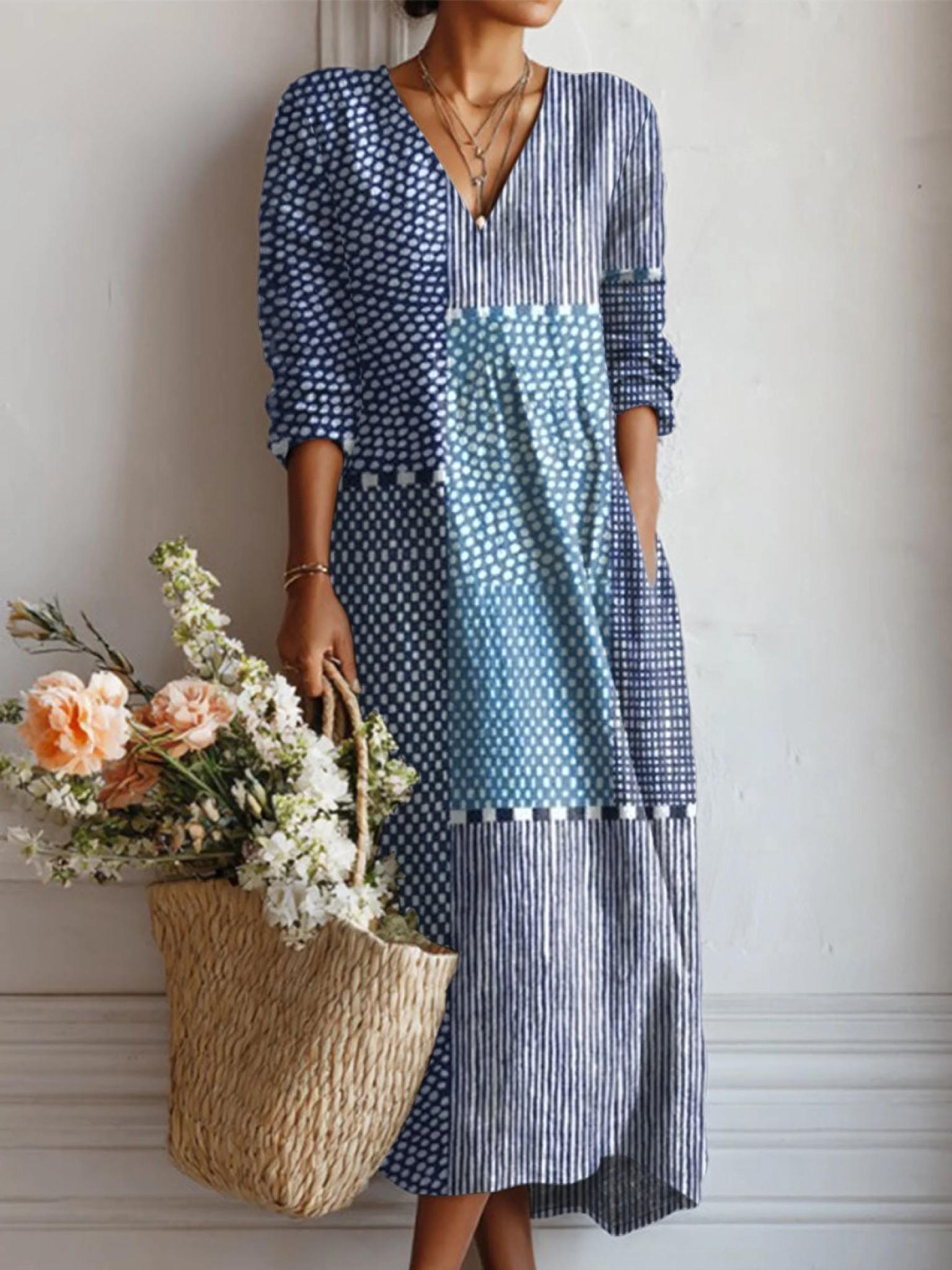 Women's Casual Loose Floral Long-sleeved Shirt Dress
