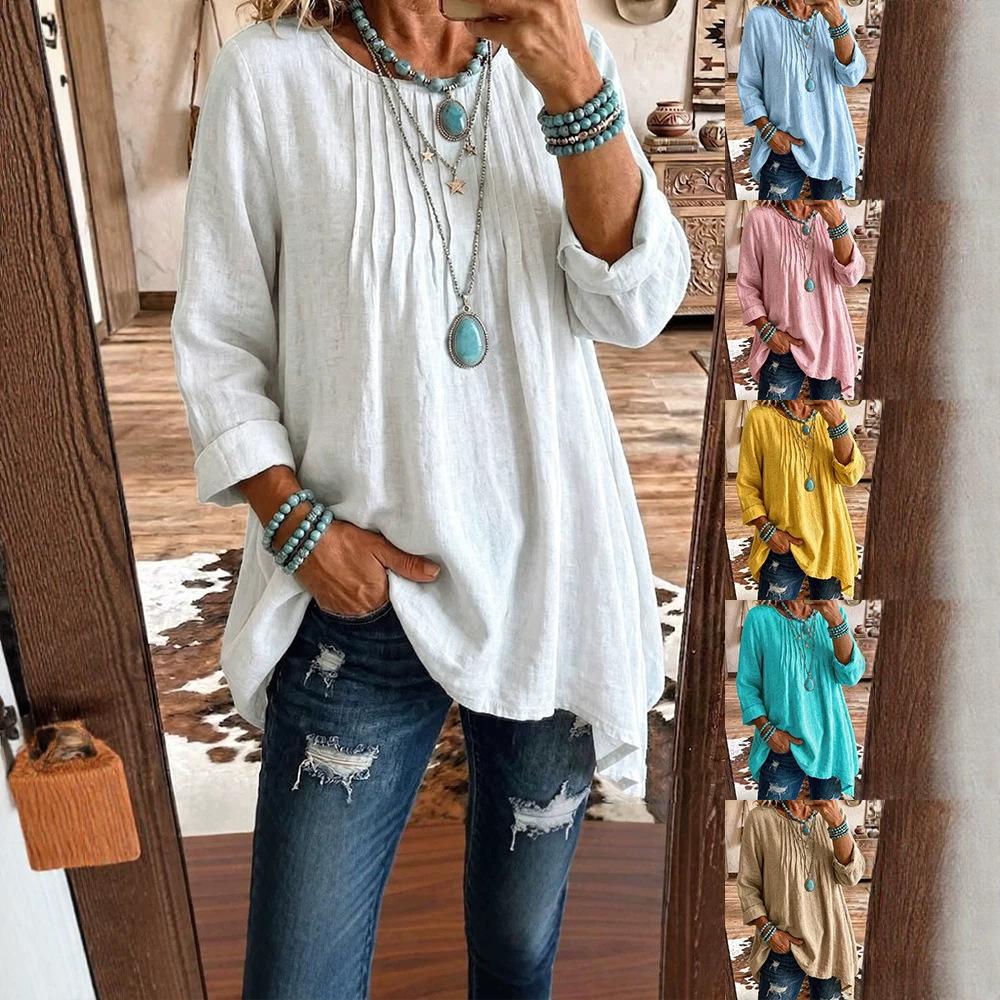 Womens Casual Crew-neck Long-sleeve Top