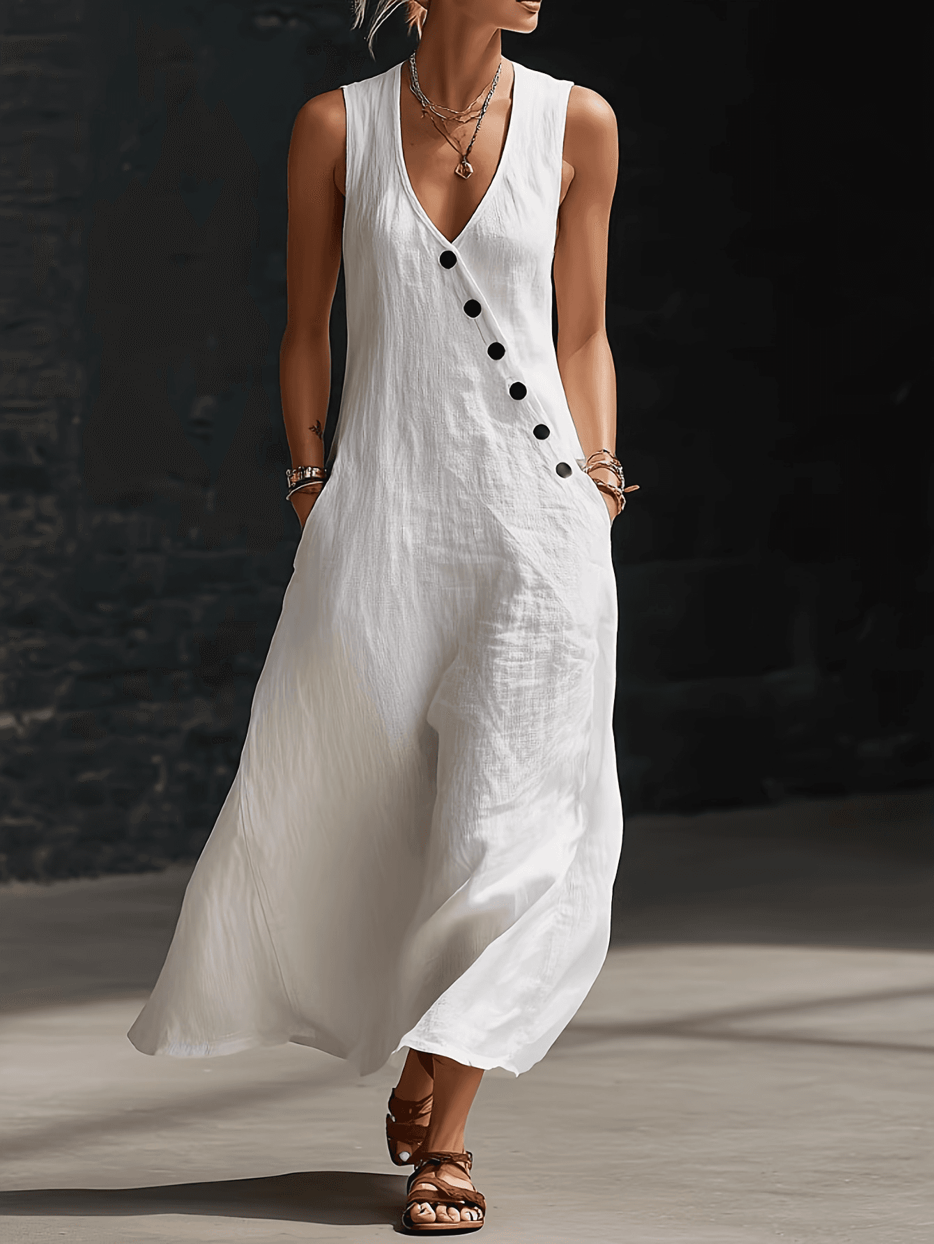 Women's V-Neck Sleeveless  Tank Dress, Casual Summer Vacation Outfit