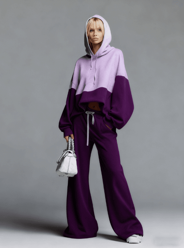 Color-blocked Hoodie And Wide-leg Pants Two-piece Set