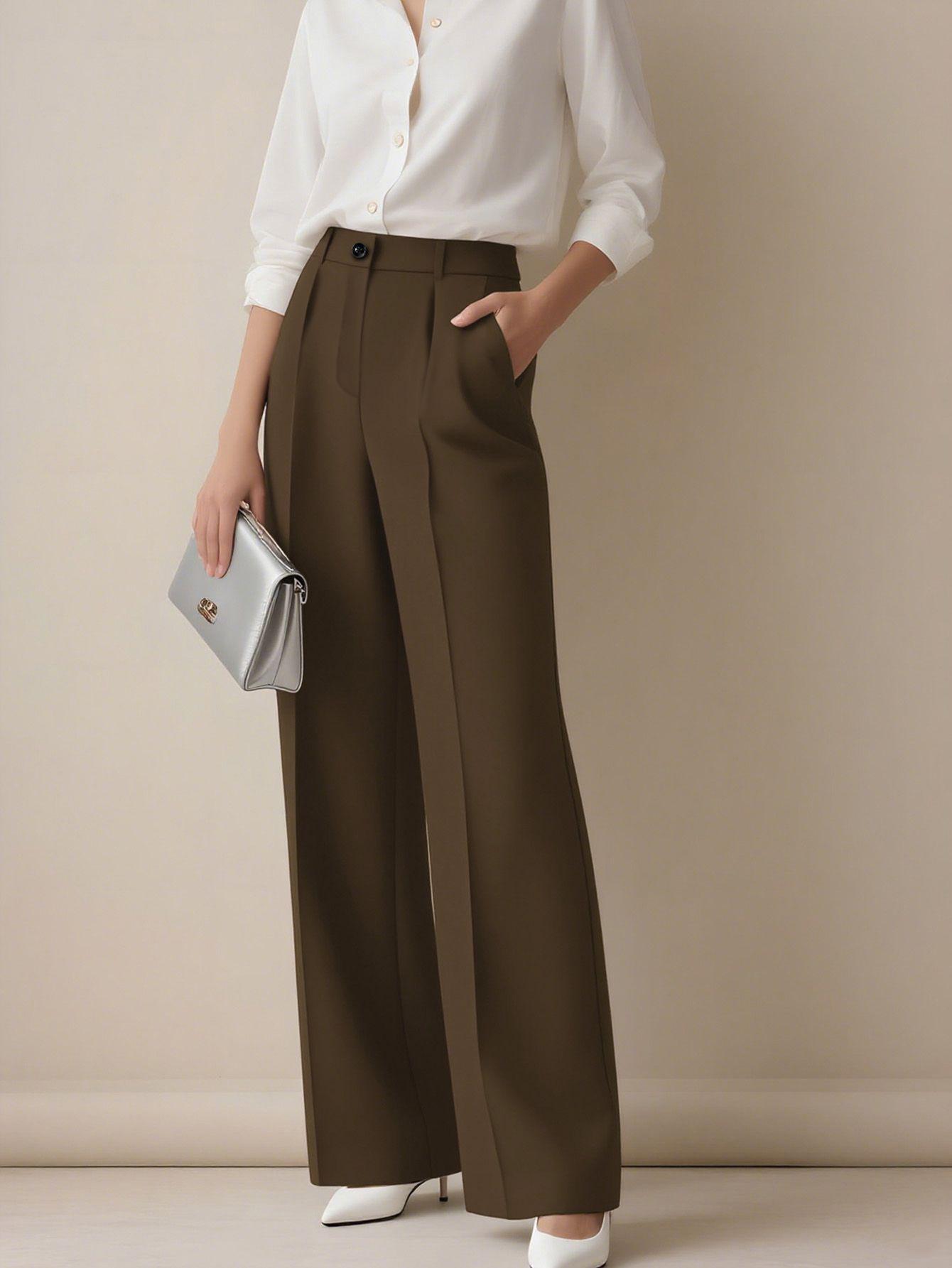 European And American-style High-waisted Drapey Straight-leg Dress Pants