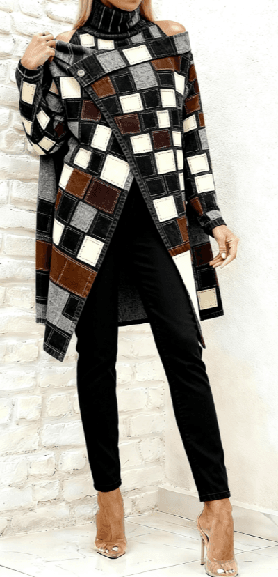 Simple And Stylish Two-piece Suit, Asymmetrical Top, Slim-fit Trousers