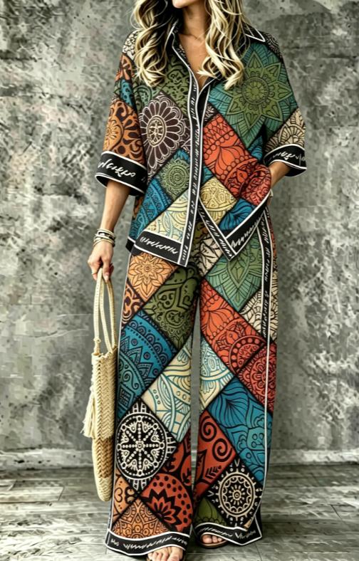Spring Summer Womens Shirt Set With Digital Print