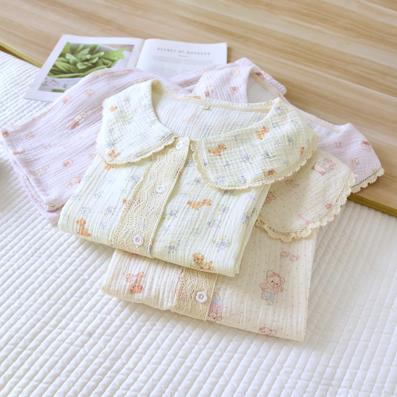 Double-layer Cotton Yarn Casual Comfortable Lace Doll Collar Long-sleeved Trousers