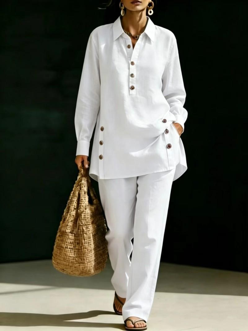 Long-sleeve Shirt And Casual Trousers Two-piece Set