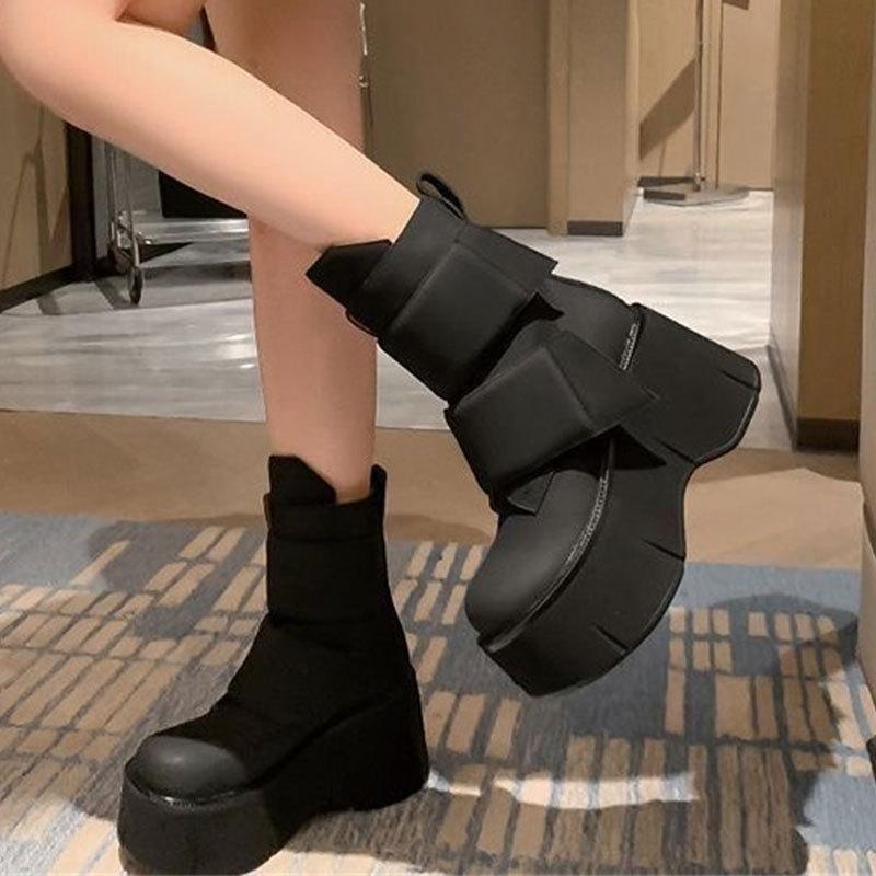 Womens Preppy-Style Velcro Height-Boosting Boots