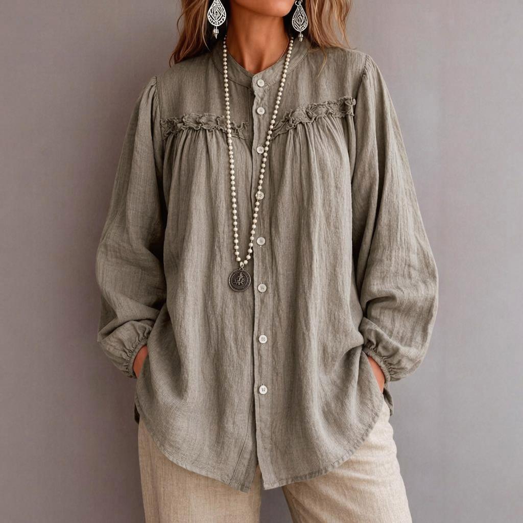 Embroidered Hollow-out Crew-neck Loose-fitting Versatile Long-sleeve Shirt