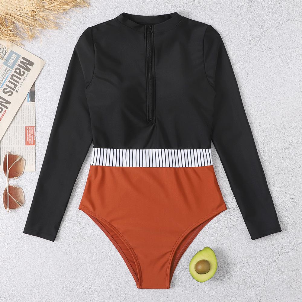 Womens Sun-protective Long-sleeve Swimsuit High-waisted And Modest