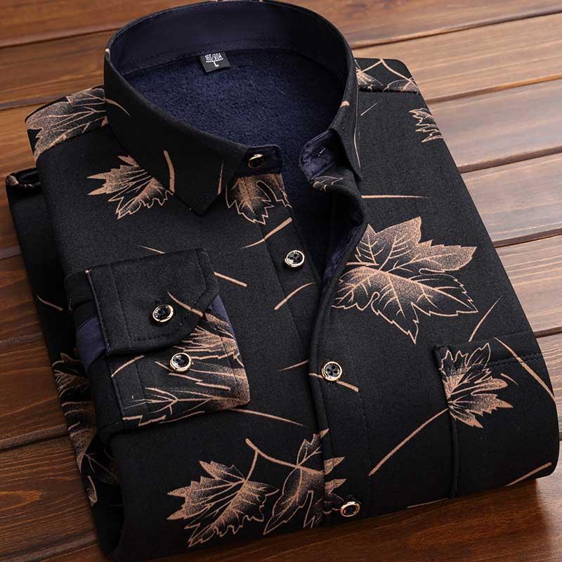 Men's Warm Fleece-Lined Thickened Long-Sleeve Shirt