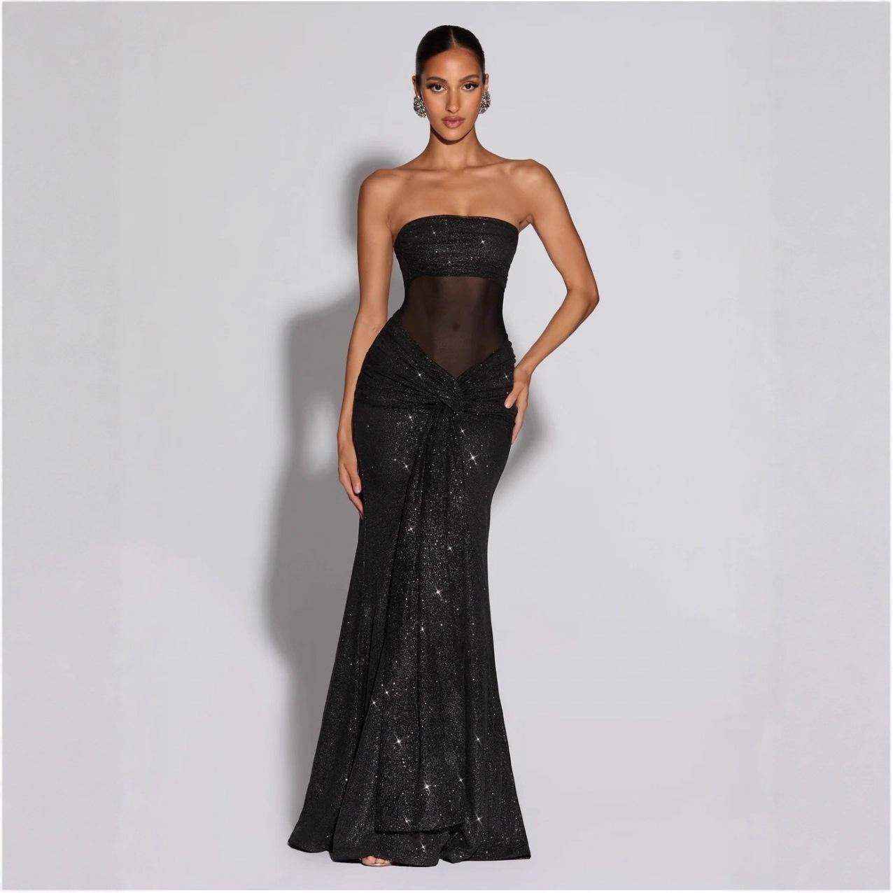 GY26147 Fashion Sequin Sexy Tube Top Dress