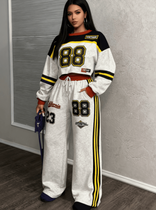 Casual Crew Neck Long-sleeved Sweatshirt And Trousers Two-piece Set