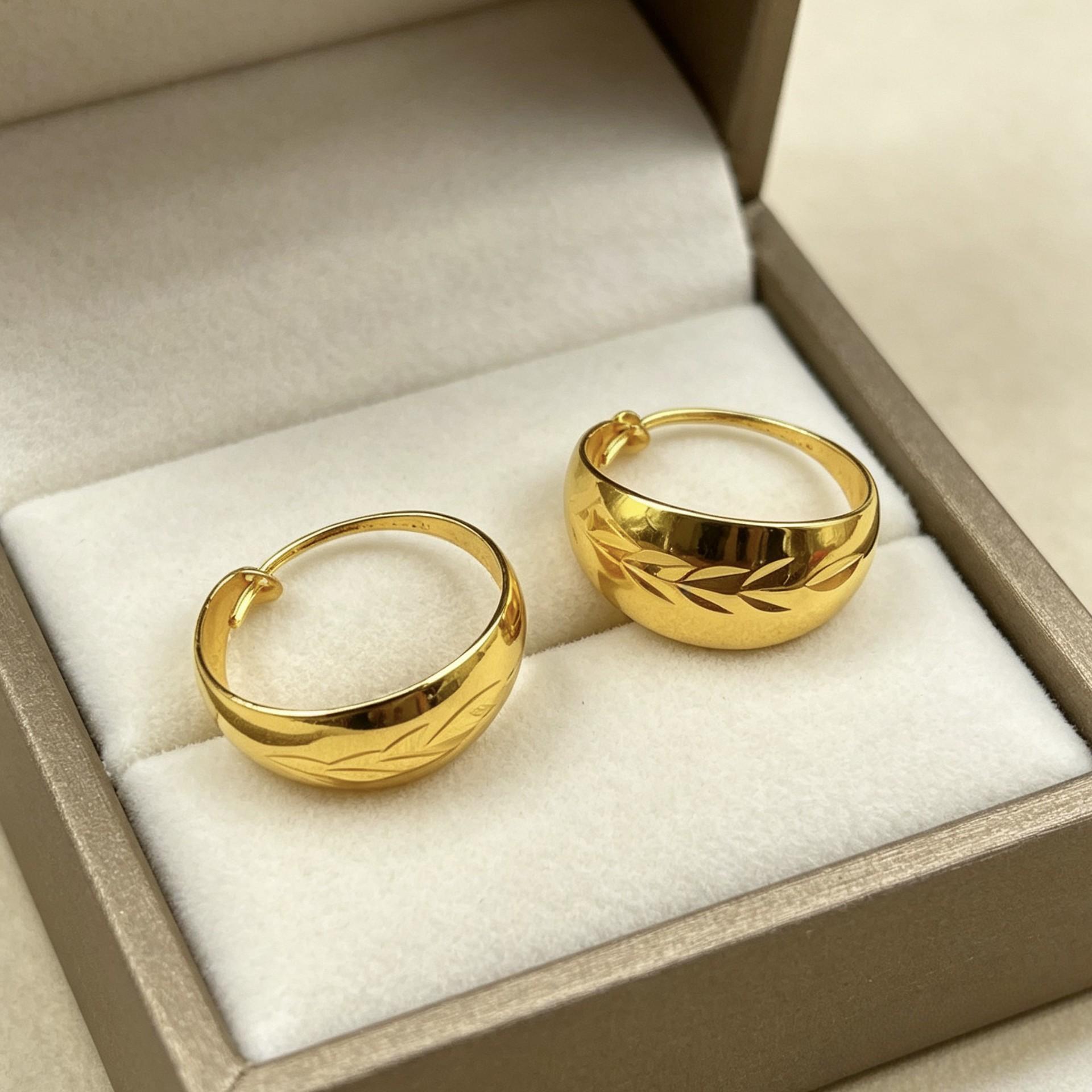 Golden Double-leaf Earrings For Women
