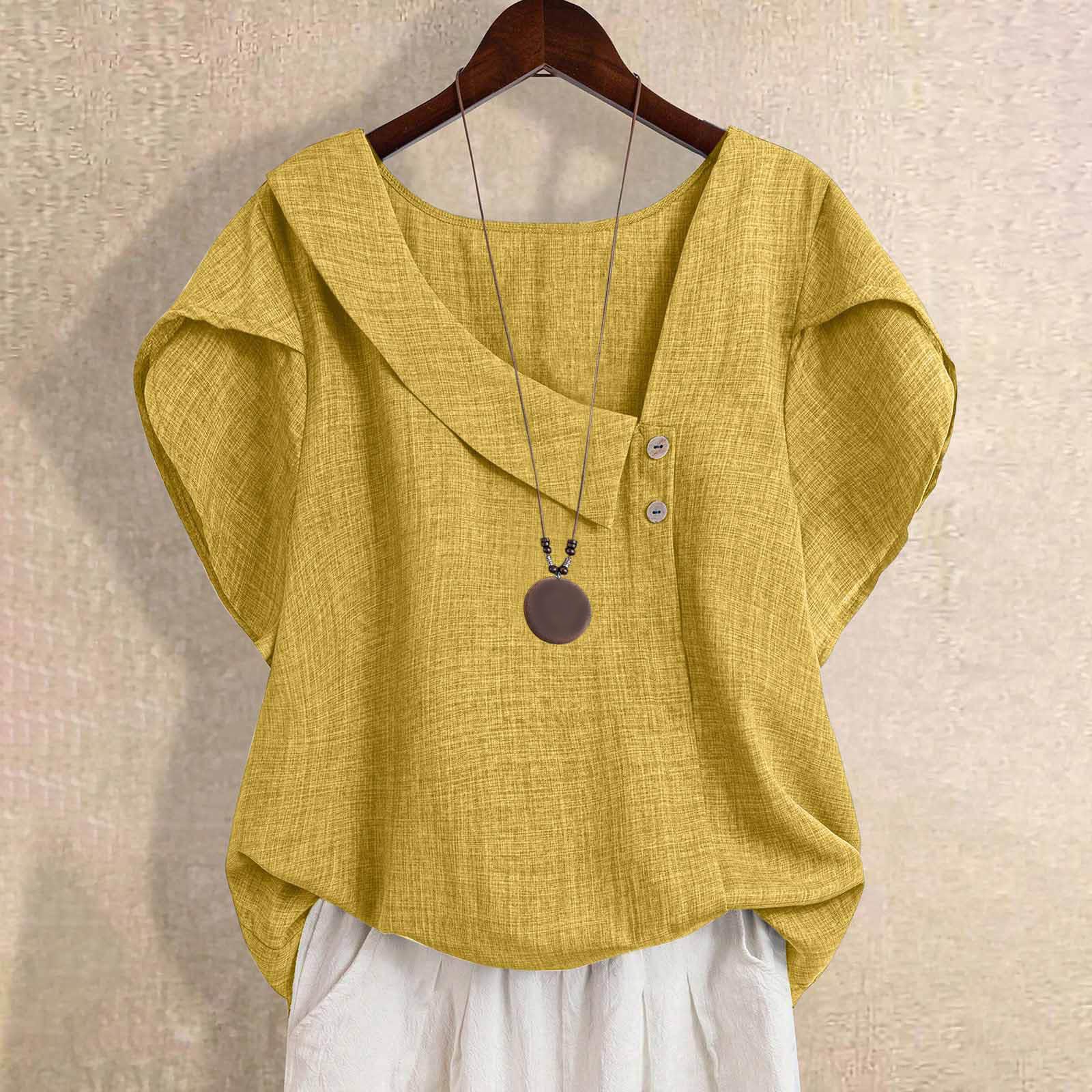 Womens Small Slant-Neck Solid-Color Plus-Size Top