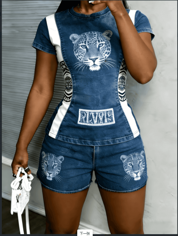 Printed Denim Suit