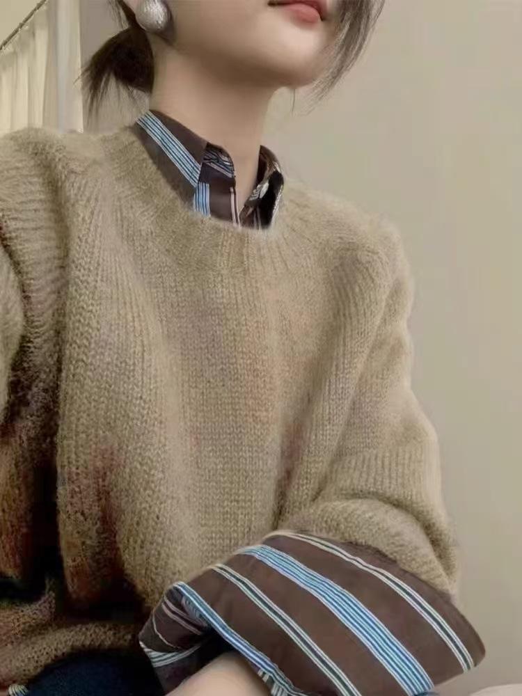 New Round Neck Knitted Pullover Sweater Women