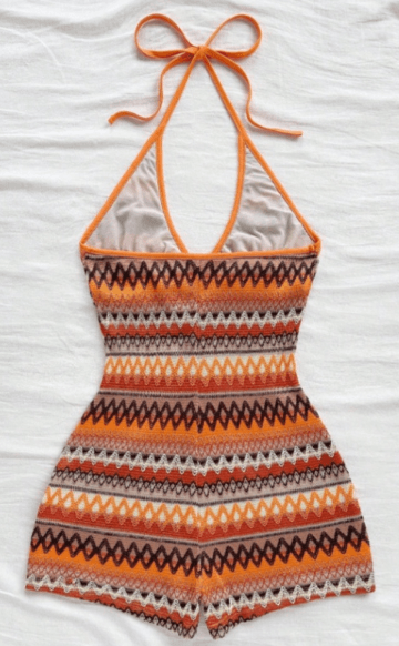 Bohemian Geometric Print Halter Cutout Romper