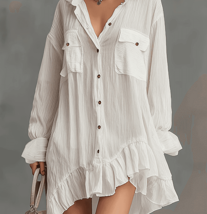 French-style Relaxed Pleated Loose Shirt Dress For Women