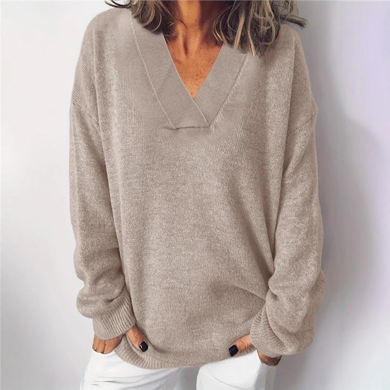 Women's V-neck Loose Soft Glutinous Lazy Style Long Sleeve Sweater