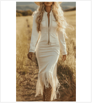 Lady's Long-Sleeved Long-Length Tassel Dress