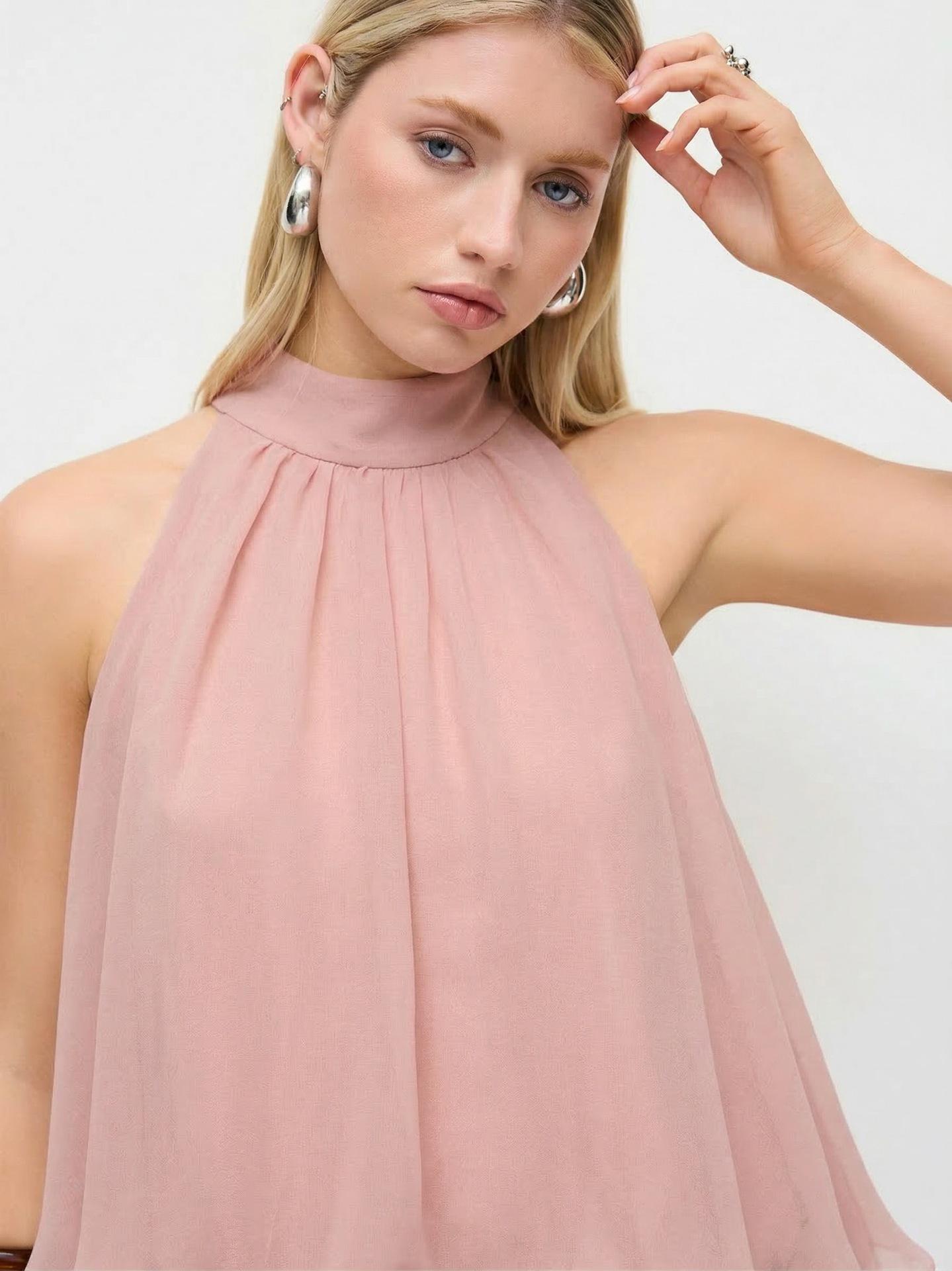 Sweet-style Womens Summer Chiffon Top Figure-flattering Ruffled Frill French Halterneck Blouse