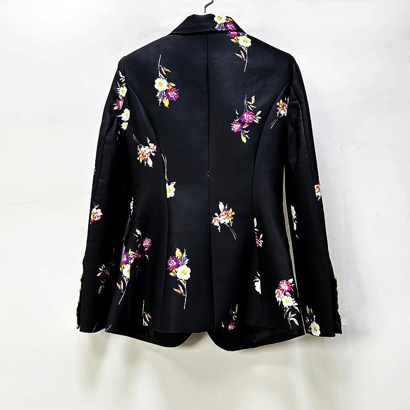 Floral Print Single Button Blazer & Floor-Length Flared Pants 2-Piece Suit Set