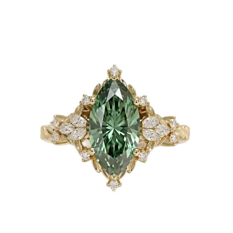 Floral Openwork Green Diamond Ring For Women