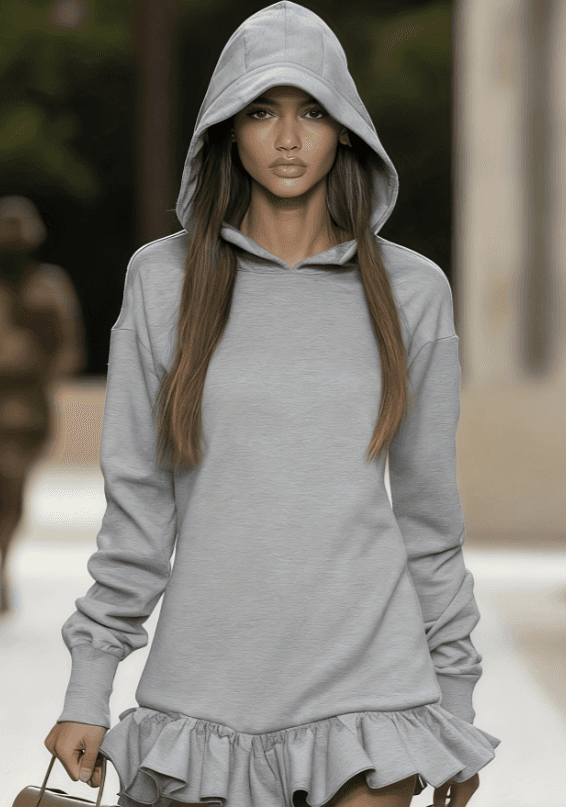 Camouflage Hooded Long-sleeved Ruffle Hem Short Dress, Women's Casual Loose Sweatshirt Dress.
