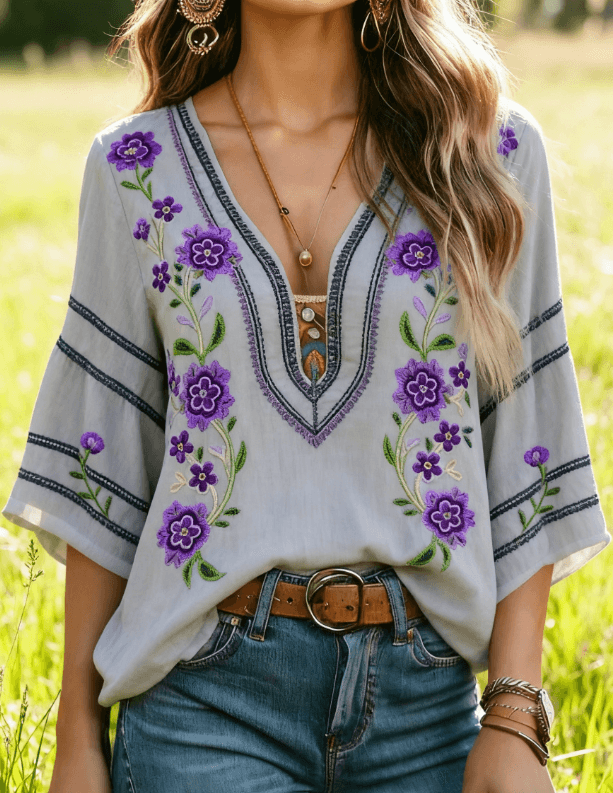 Omen's Bohemian Retro Floral T-Shirt