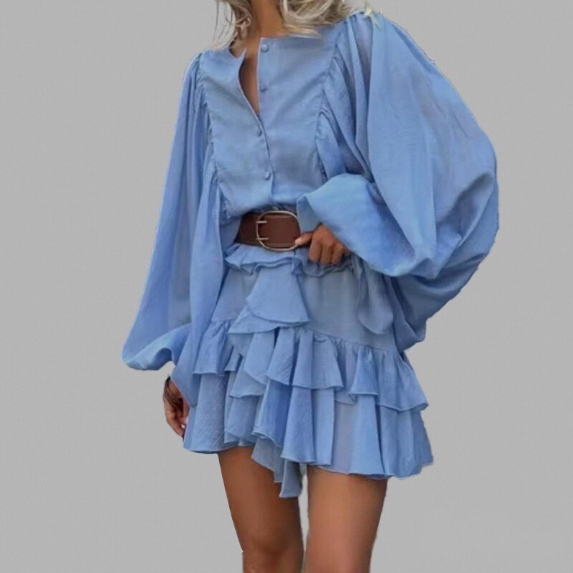 Casual Elegant Solid Color Ruffle Long Sleeve Dress