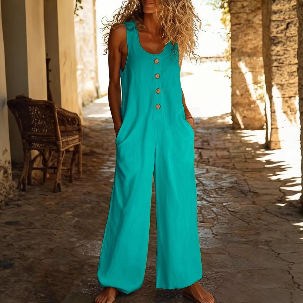 Loose-fit Pocketed Womens Long Jumpsuit