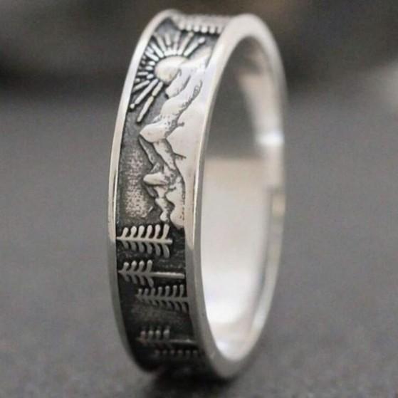 Geometric Sun Mountain Retro Alloy Silver Ring