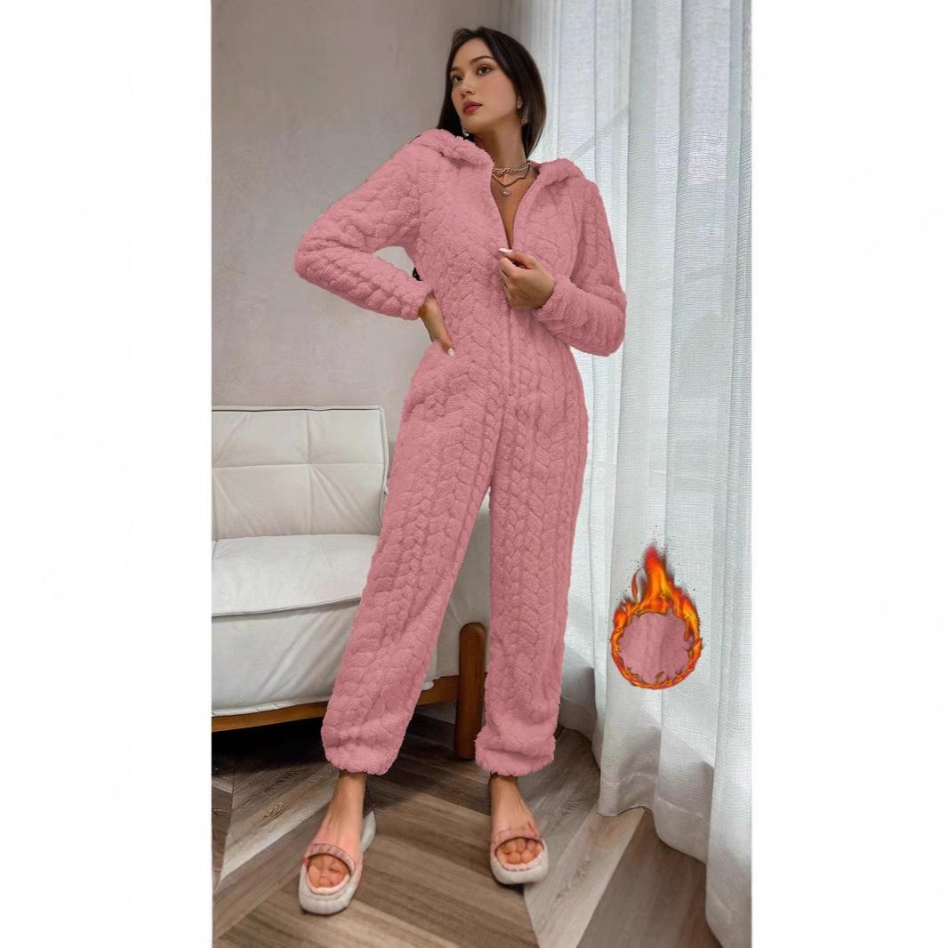 Hooded Thickened Coral Fleece One-piece Pajamas