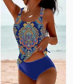 Women's Casual Retro Print High-waist Bikini Set