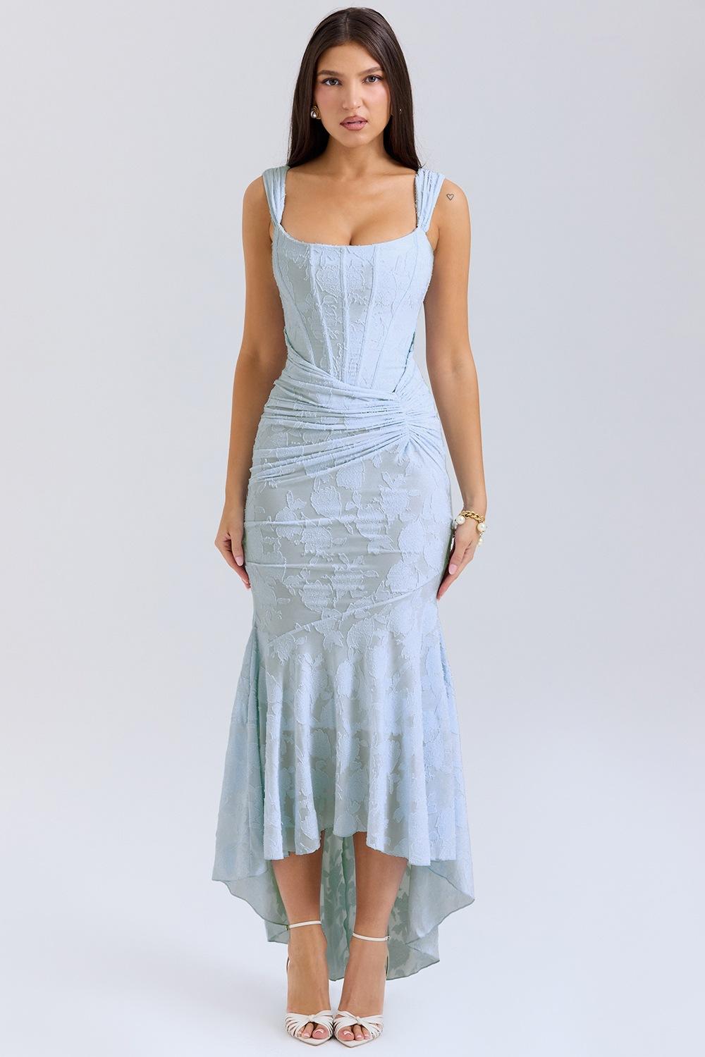 Sleeveless Square Neck Corset Mermaid Maxi Dress