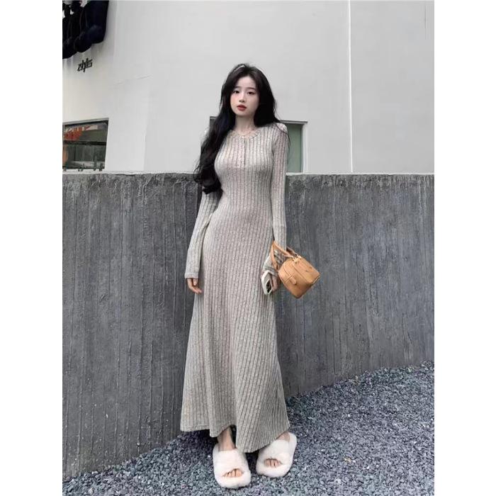 Pure Desire Dark Gray Long-sleeve Knitted Dress