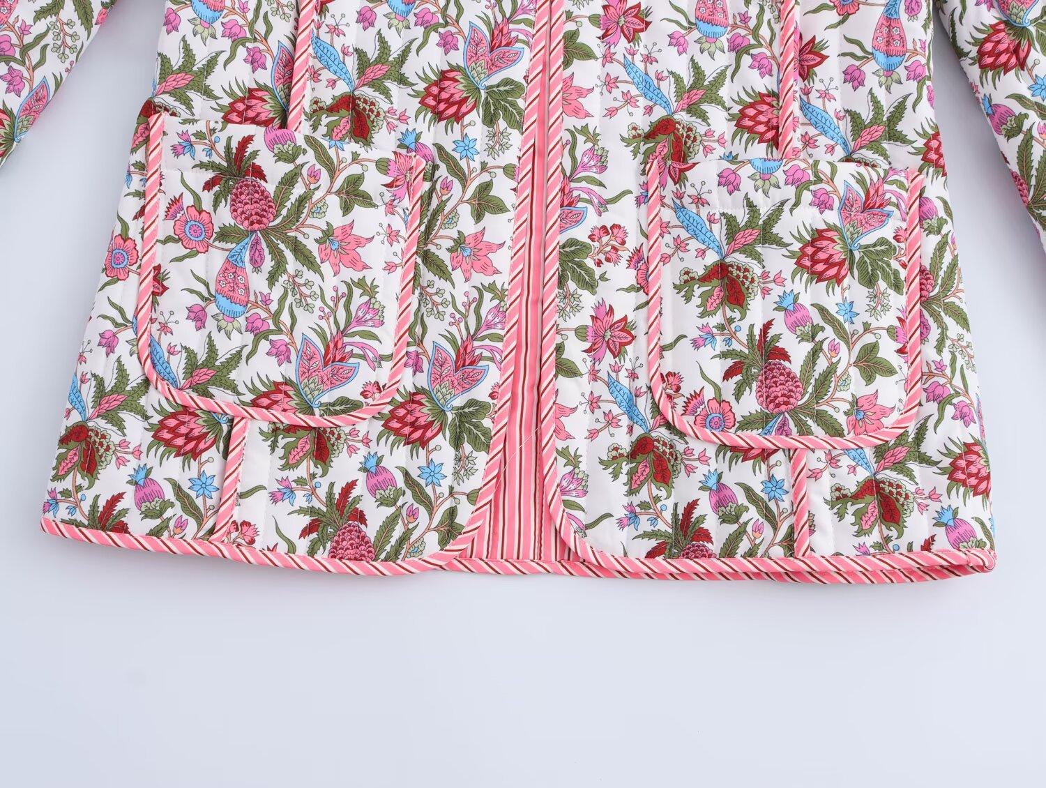 Printed Quilted Cotton-padded Coat Floral Pattern