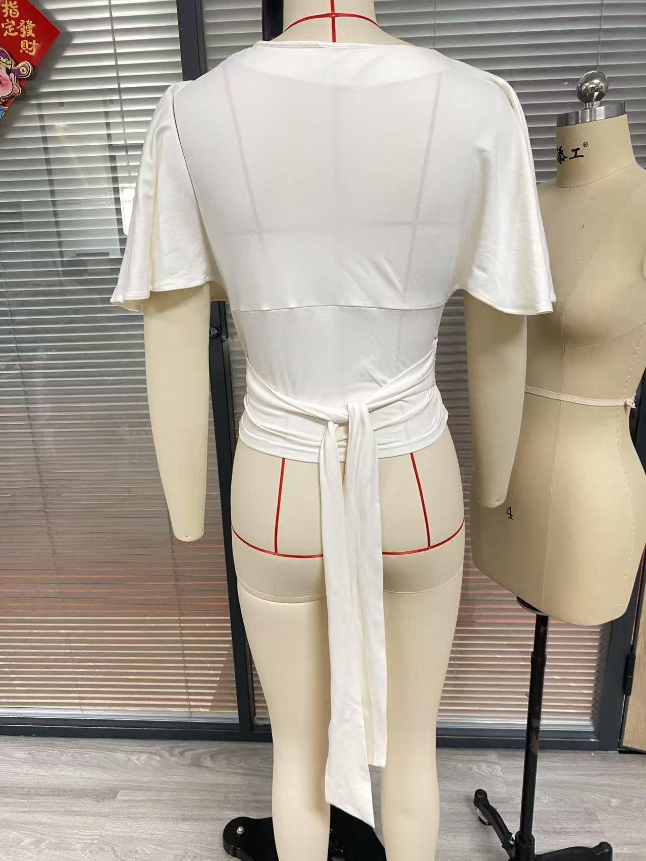 Casual Simple Solid Color Half Sleeves Back Bandage Top