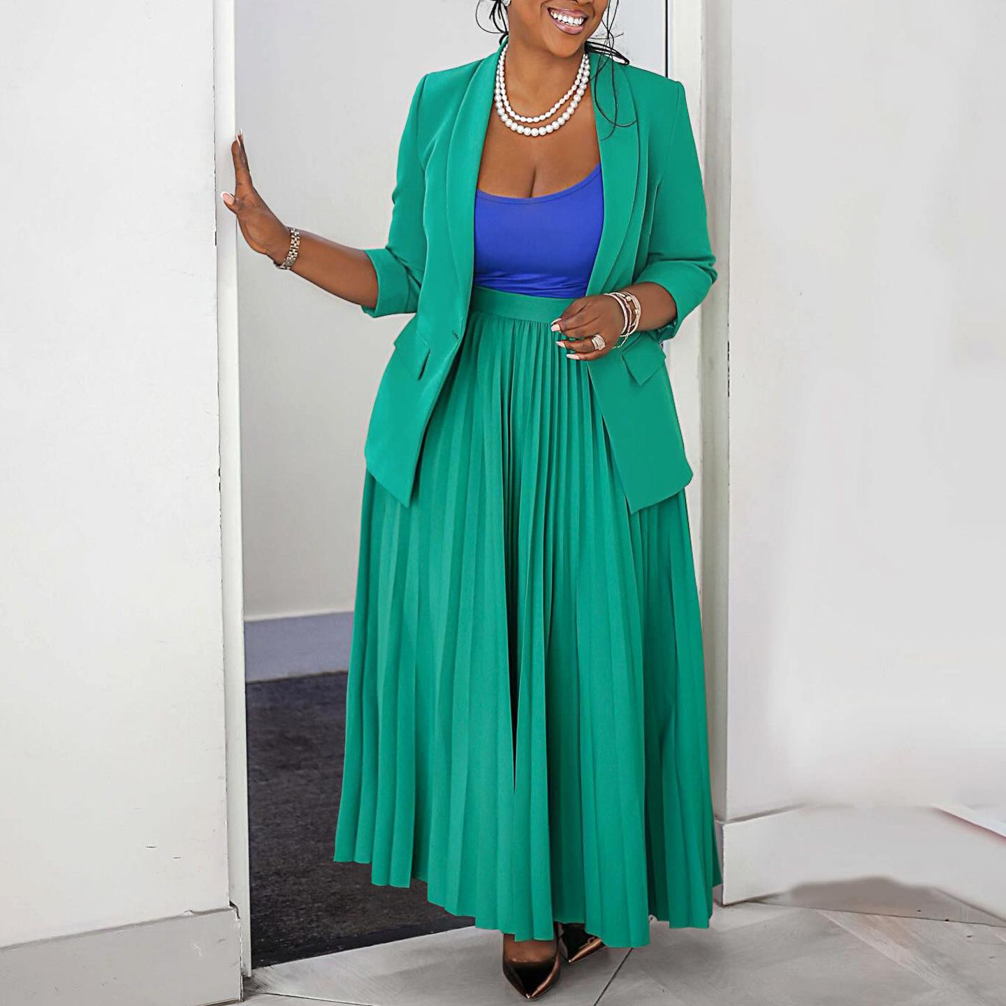 N8066 Amazon Foreign Trade Women's Cross-border Fashion Casual Business Wear Women's Suit Pleated Skirt Suit