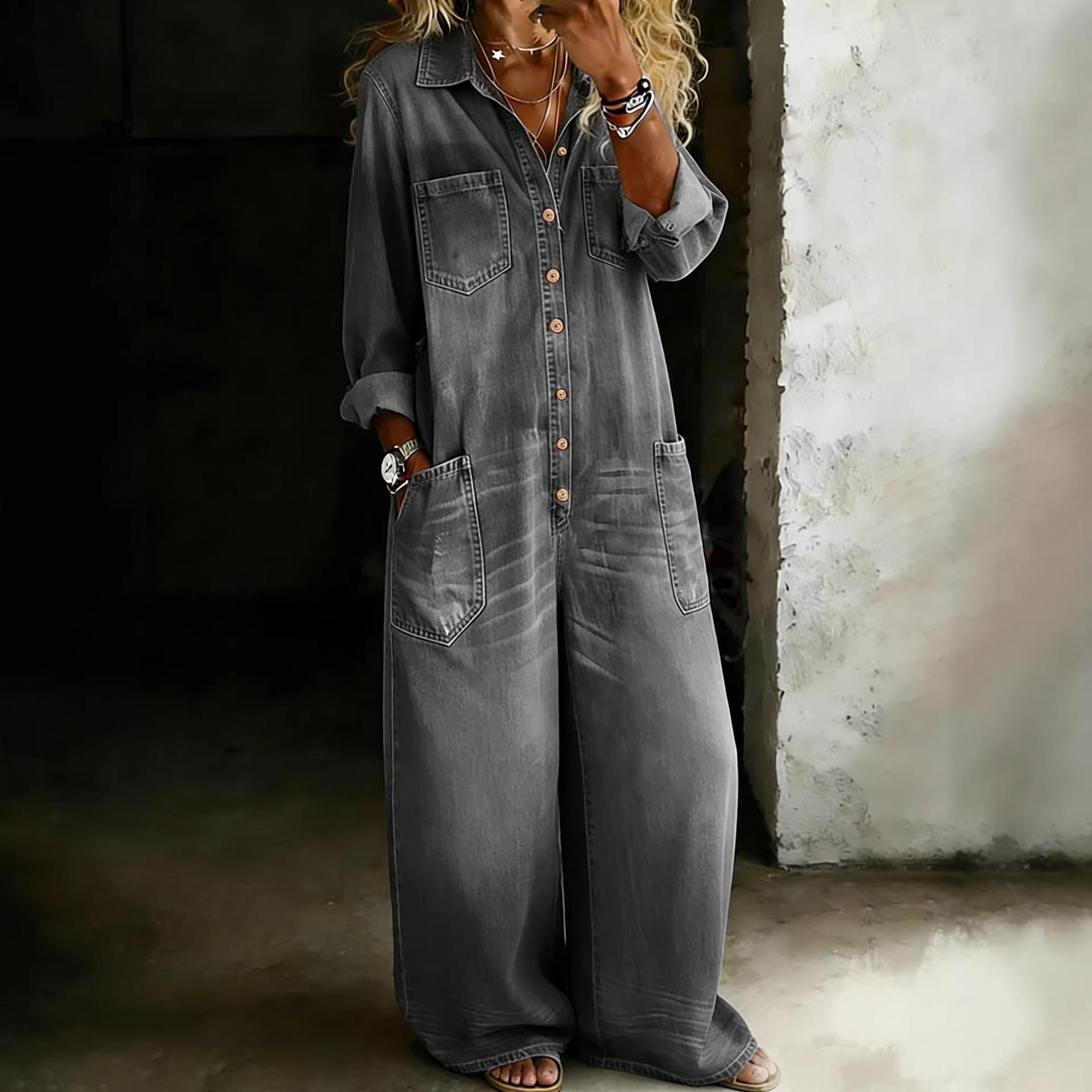 Womens Retro-Style Trendy Wide-Leg Jumpsuit