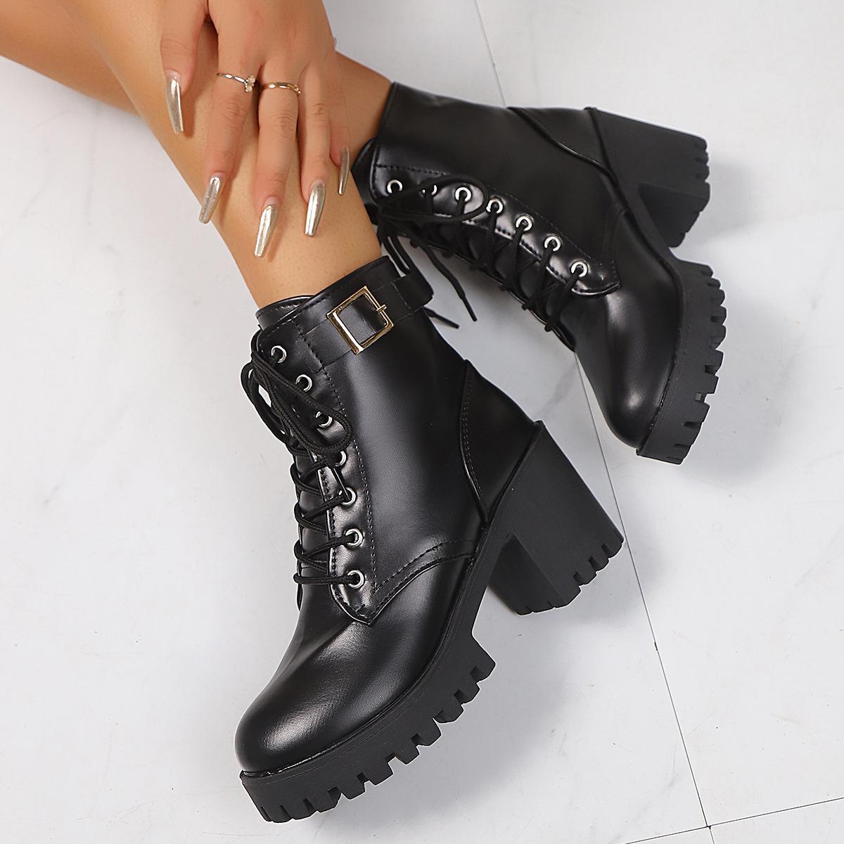 Womens Black Stylish High-heeled Boots