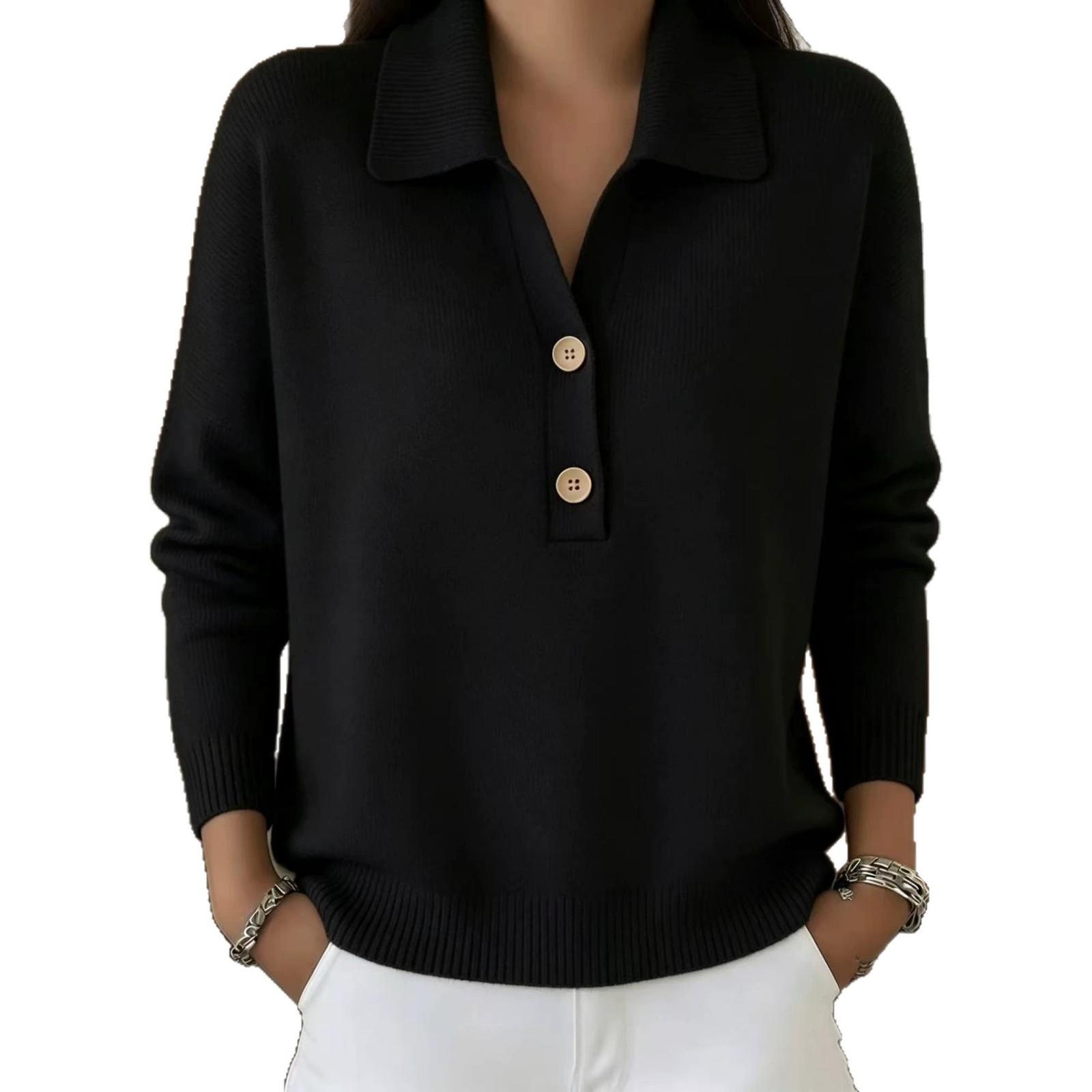Button Lapel Sweater Women's Knitted Polo Neck Long Sleeve Pullover Top Casual Fall Winter Clothing
