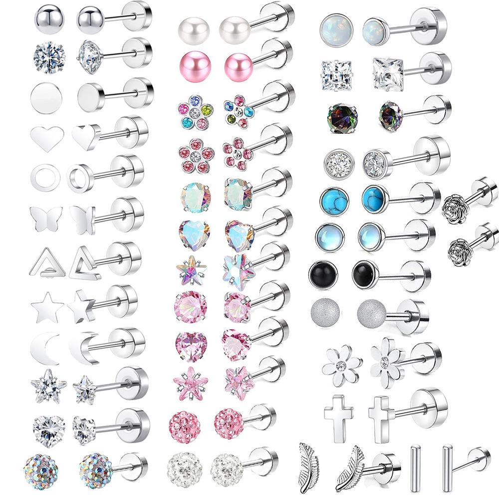 Stainless Steel Zircon Stud Earrings