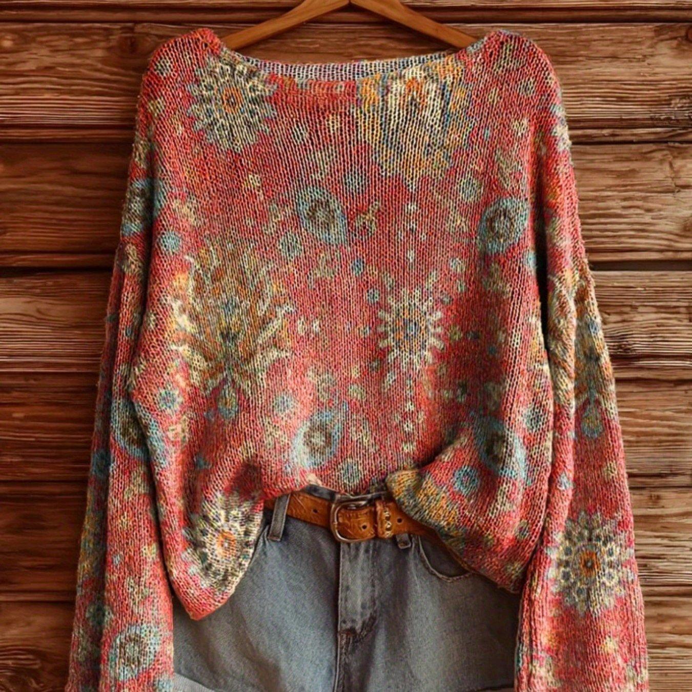 Autumn And Winter Retro Colorful Printed Pattern Women's Sweater, Lazy And Relaxed, Casual And Fashionable