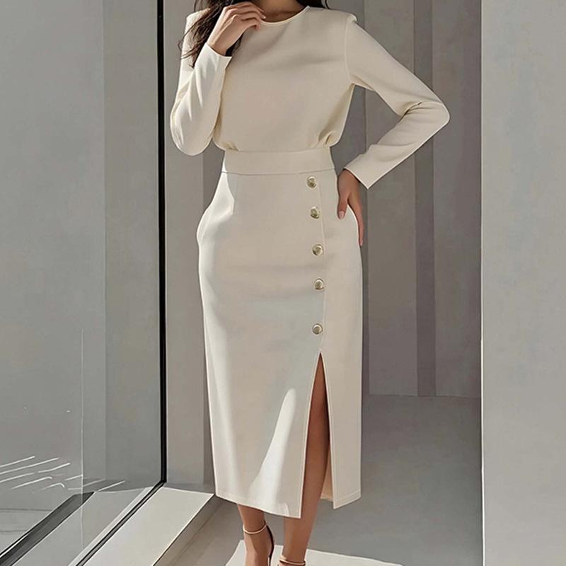 Women's Elegant Round Neck Solid Color Dress