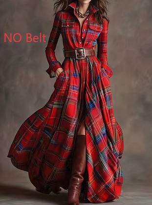 Large Size Women's Clothing French Retro Grid Slim Irregular Dress