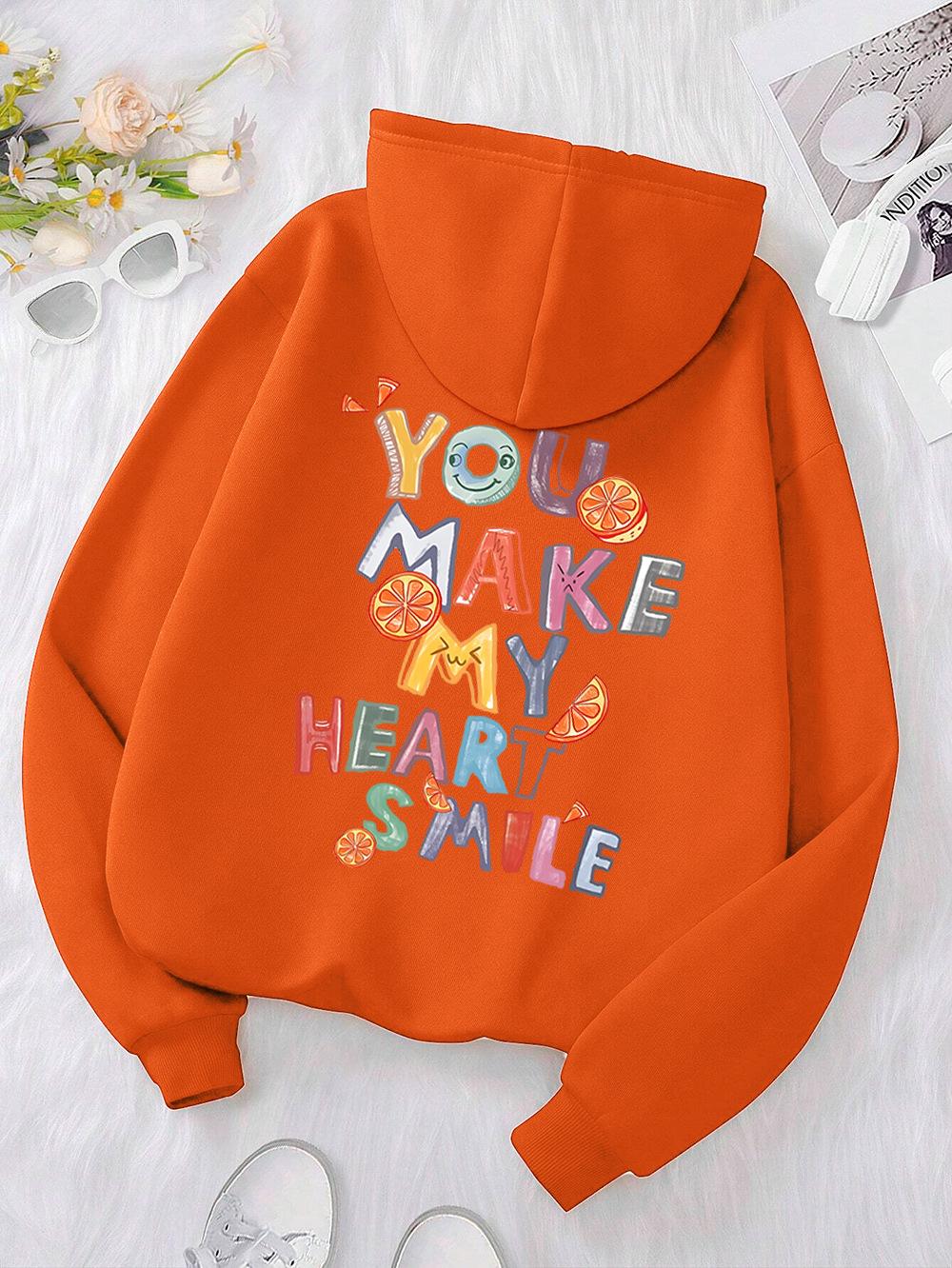Fruit And Letter Graphic Casual Hoodie That Makes My Heart Smile