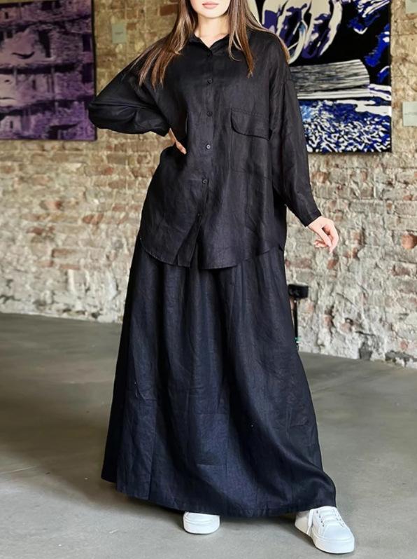 Women's Long-Sleeve Shirt Dress Casual Set