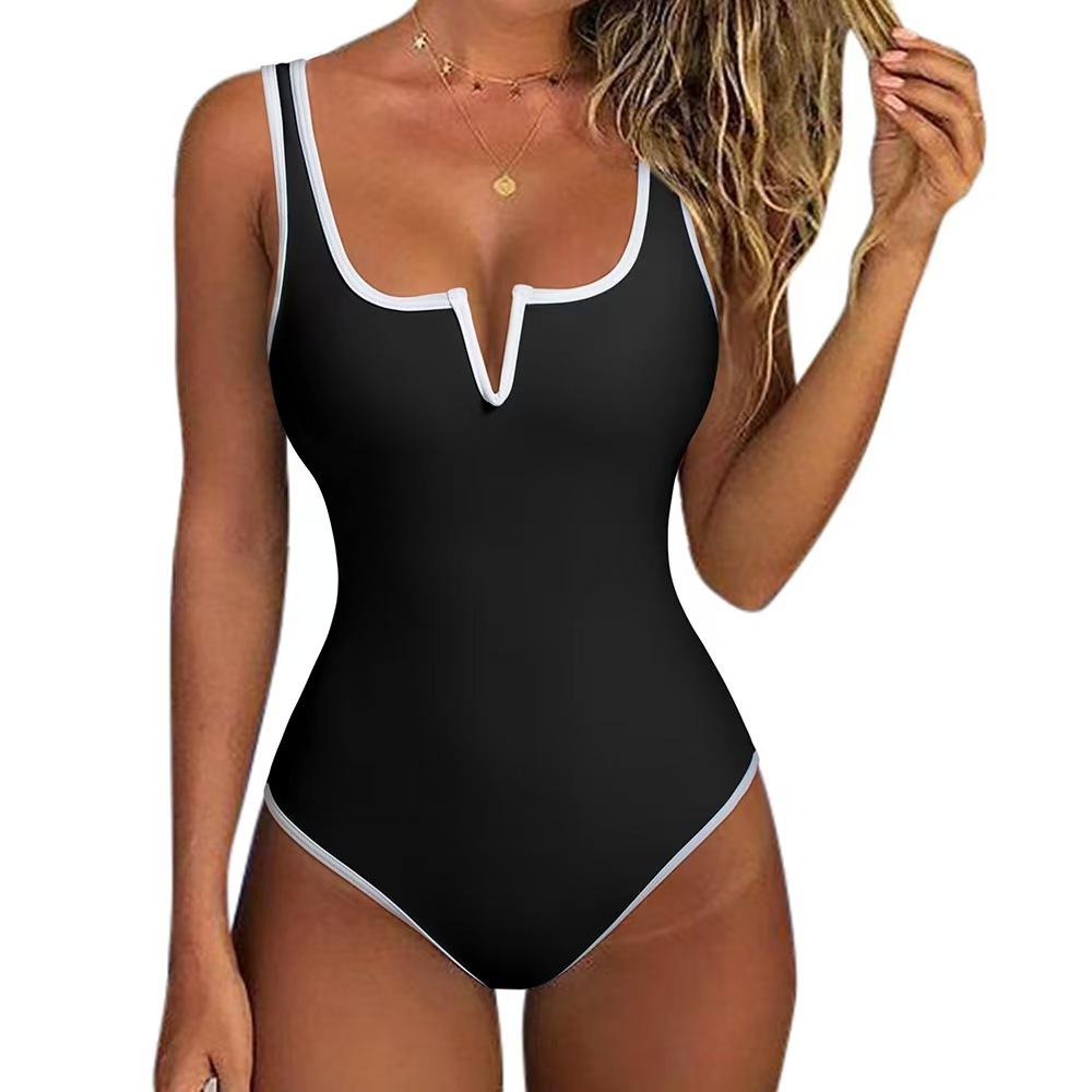 New Style One-Piece Patchwork Sexy Deep-V Bikini