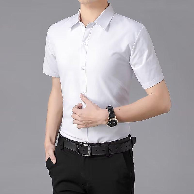 Mens Summer Business Casual Wrinkle Resistant SlimFit HalfSleeve Shirt