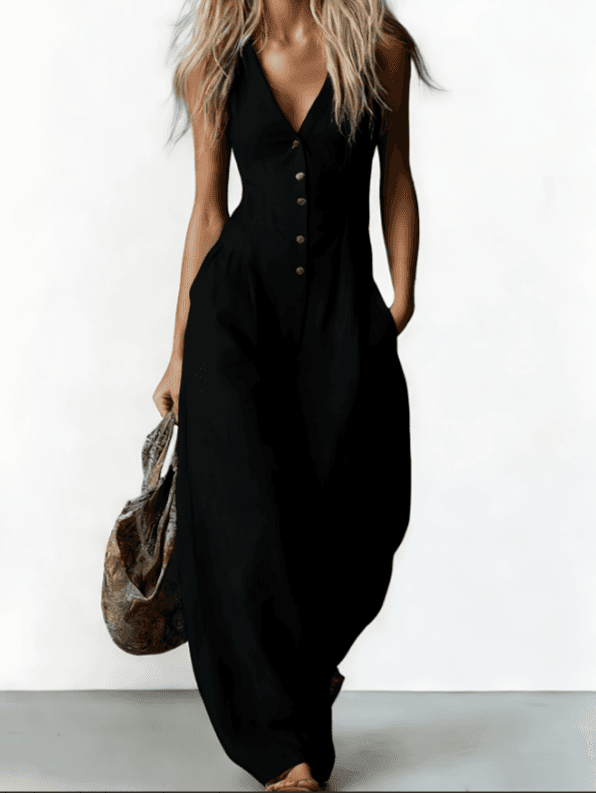 Yunqi White Cotton Deep V Wide-Leg Jumpsuit